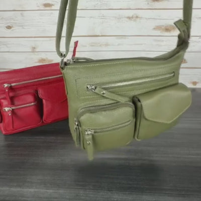 Greenwood Leather Multi-Pocket Crossbody Bag. Premium Pebbled Leather