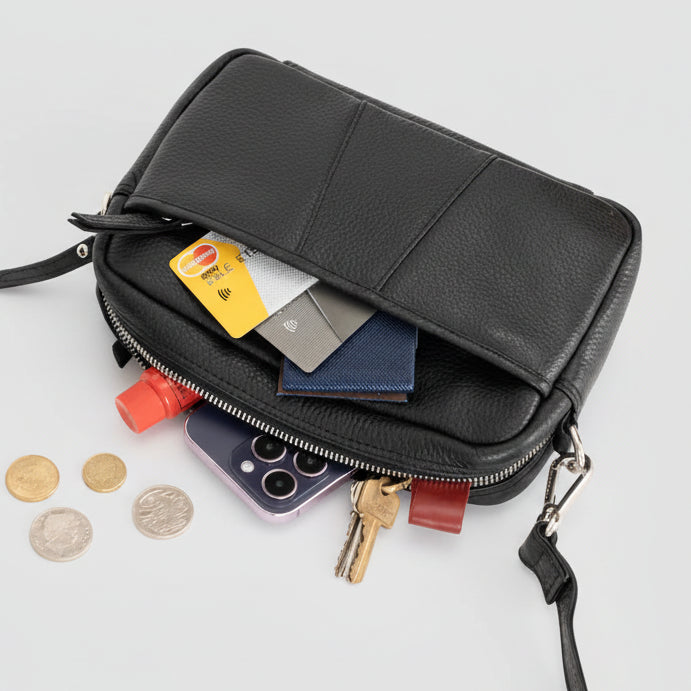 Greenwood Leather Mini Crossbody Bag. Premium Full-Grain Pebbled Leather Handbag - Boutique of Leathers/Open Road