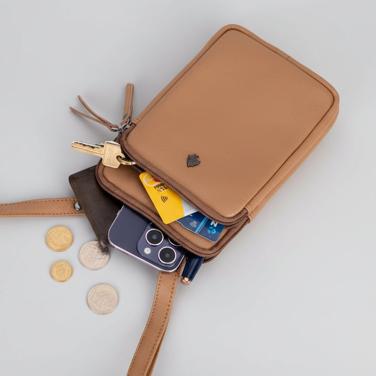 Greenwood Leather Compact Mini Crossbody. Slim Full-Grain Leather Phone Bag & Travel Organizer - Boutique of Leathers/Open Road