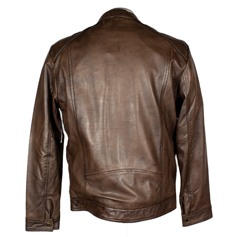 Men's Zip Pocket Leather Racer Jacket