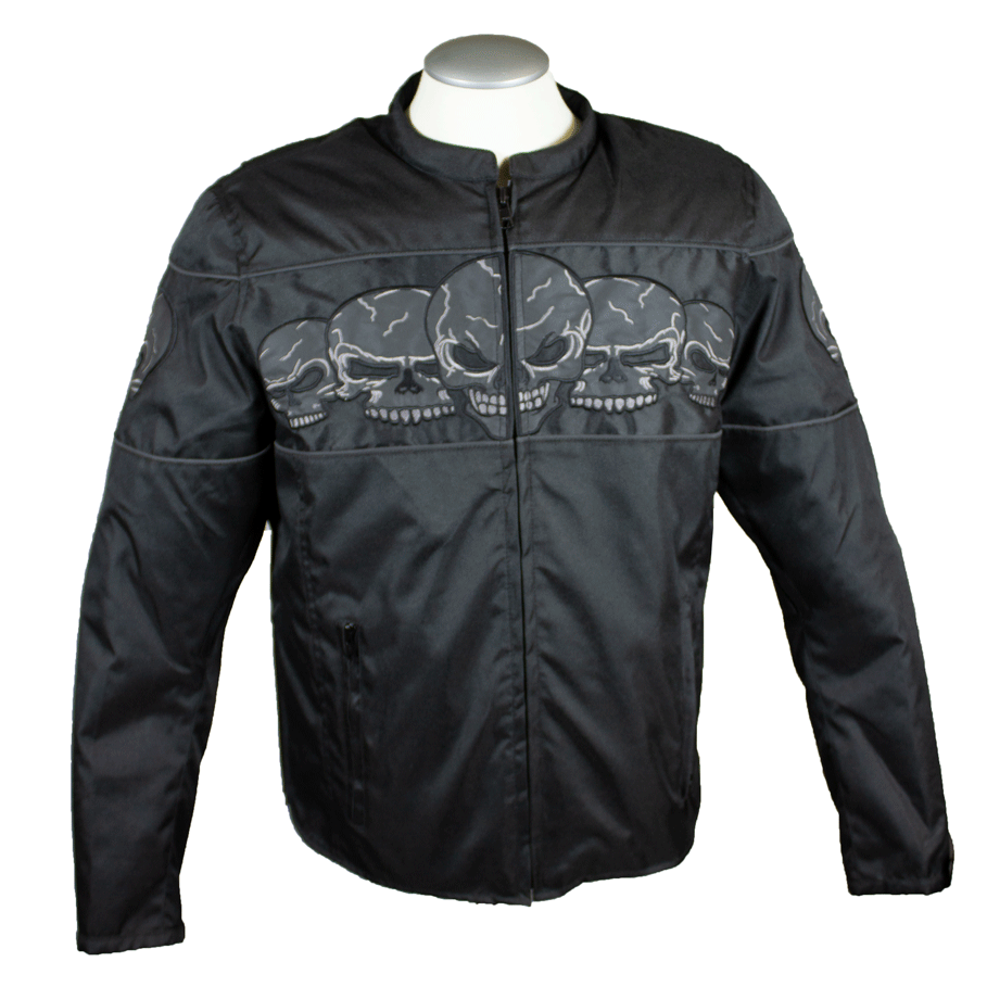 Open Road Men's Reflective Skull Textile Motorcycle Jacket