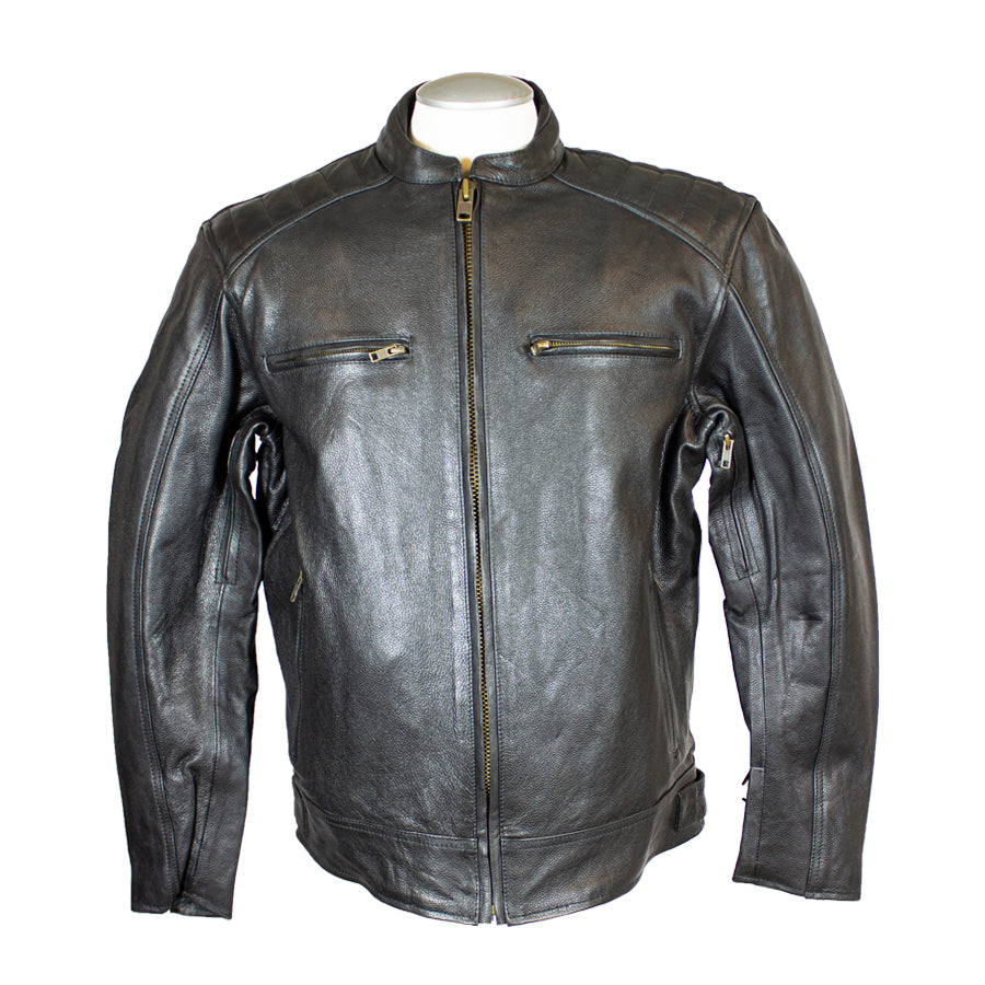 Men's Ribbed Padding Leather Motorcycle Jacket