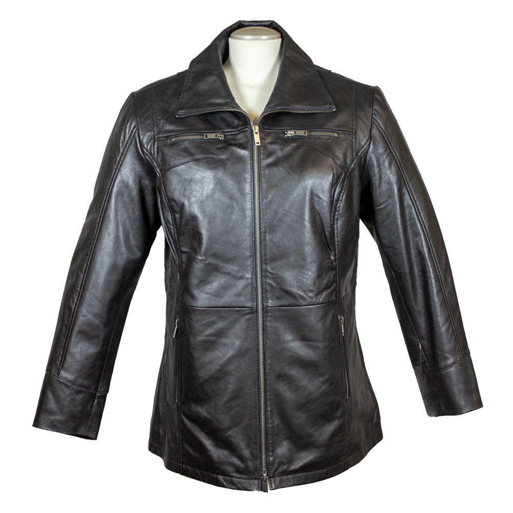 Women's Long Zip Up Leather Jacket