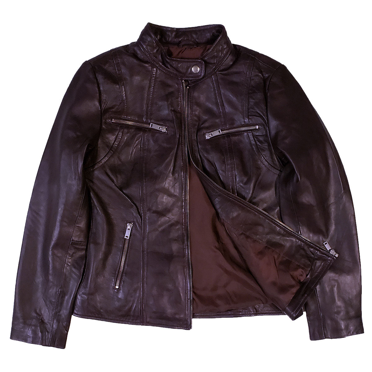 Women's Zip Pocket Leather Jacket
