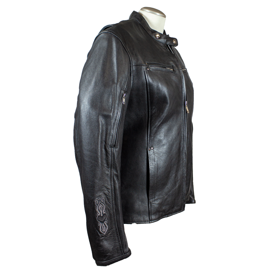 Open Road Women's Reflective Heart Accent Leather Motorcycle Jacket