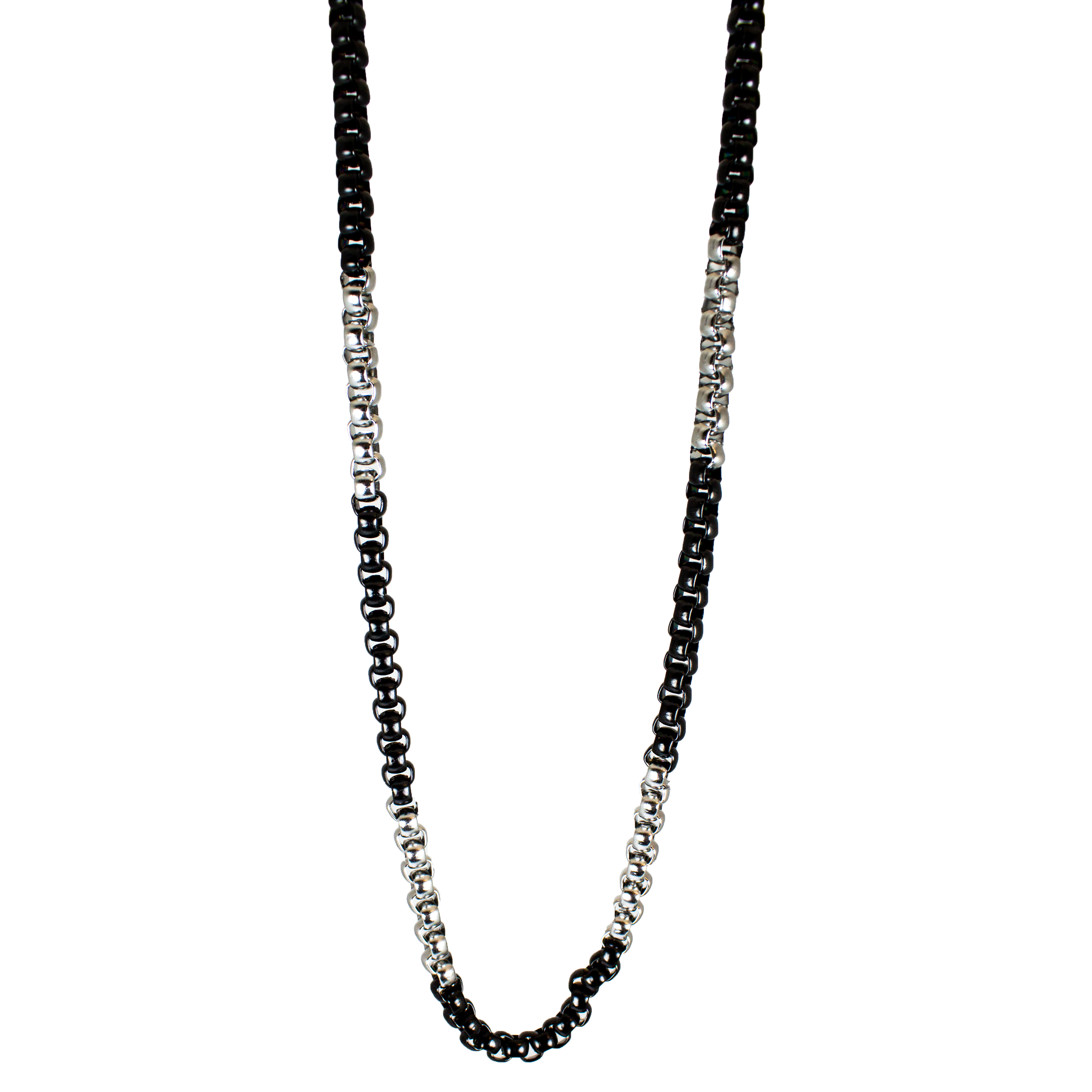 BOL Men's Two Tone Silver & Black Stainless Steel Chain Necklace