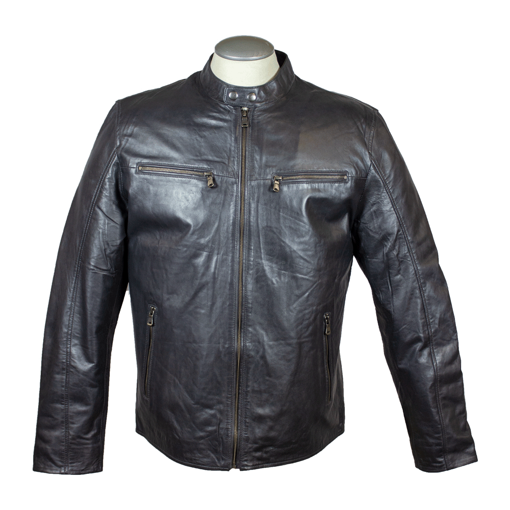 BOL Men's Snap Collar Leather Jacket