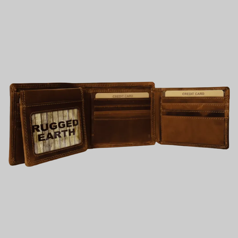 Rugged Earth Men's Bifold Leather Wallet with Extra Flap