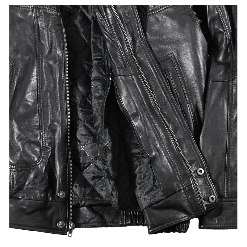 Men's Full Zip Leather Bomber Jacket