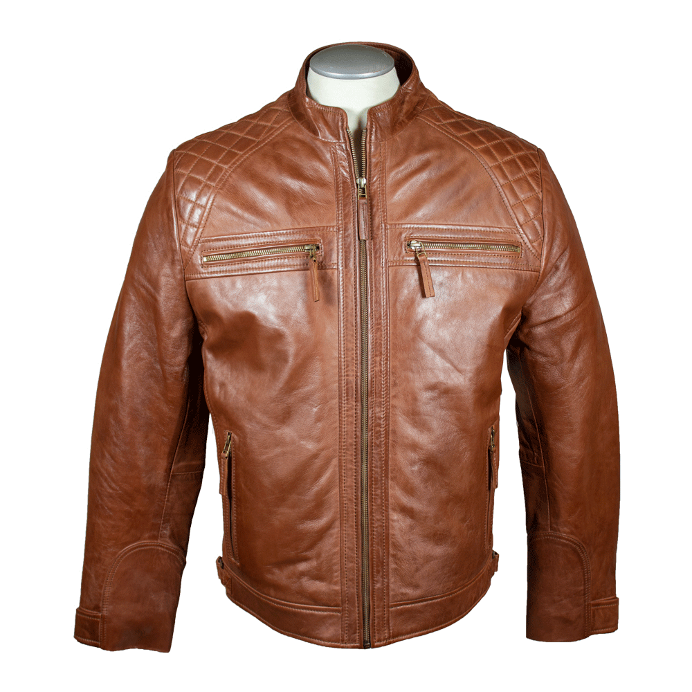 Men's Quilted Shoulders Leather Jacket