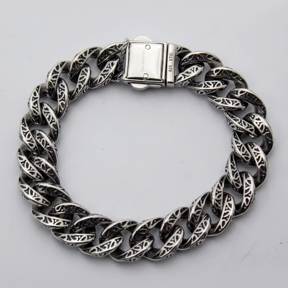 Men’s Oxidized Stainless Steel Cuban Link Bracelet. Vintage Biker Chain - Boutique of Leathers/Open Road