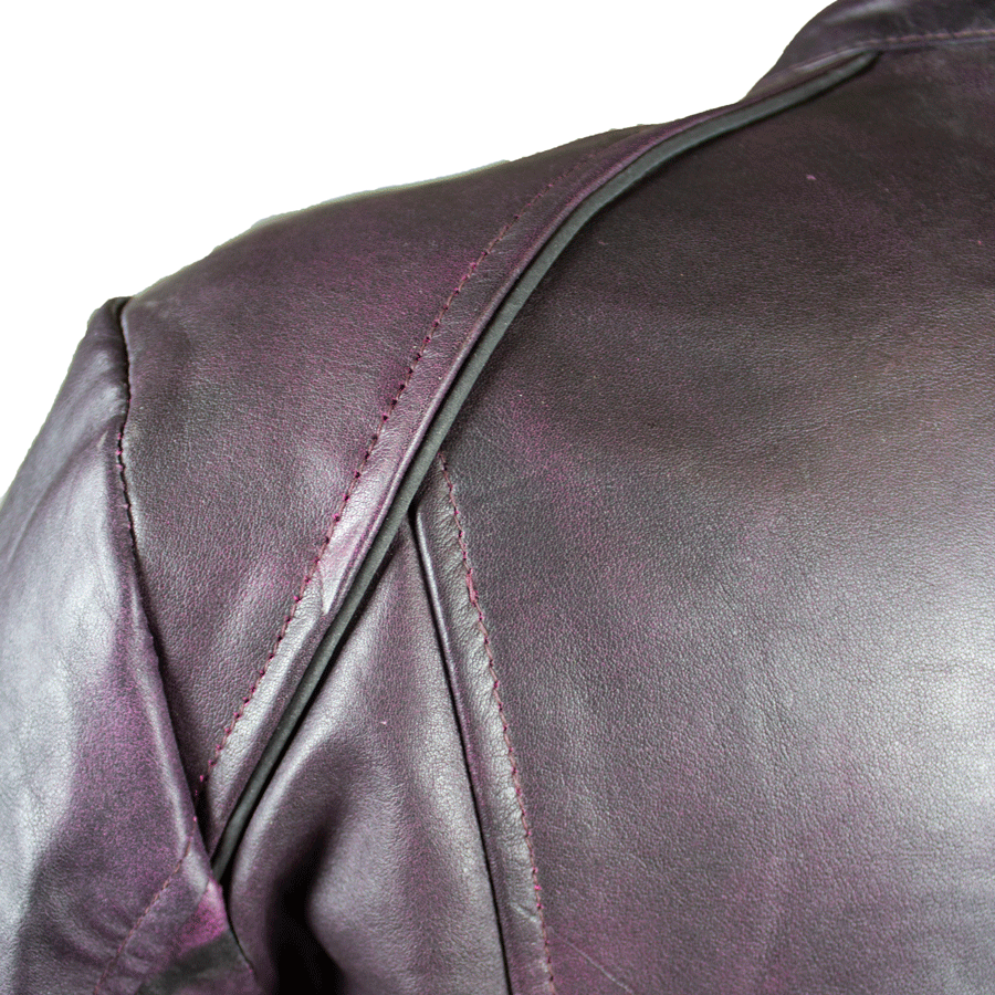 BOL Women's Purple Wash Moto Sheepskin Leather Jacket
