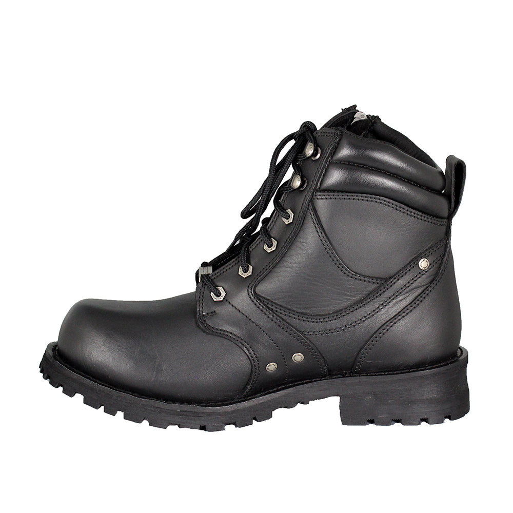 Men's 6" Side Zip Lace Up Motorcycle Boots