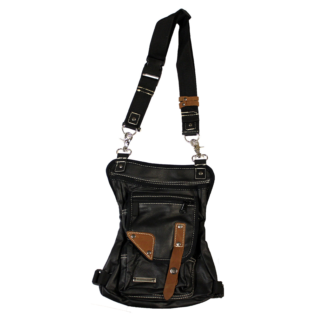 Contrast Stitching Leather Thigh Bag with Waist Belt
