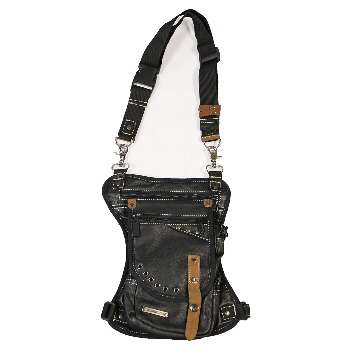 Grommet Detail Leather Thigh Bag with Waist Belt