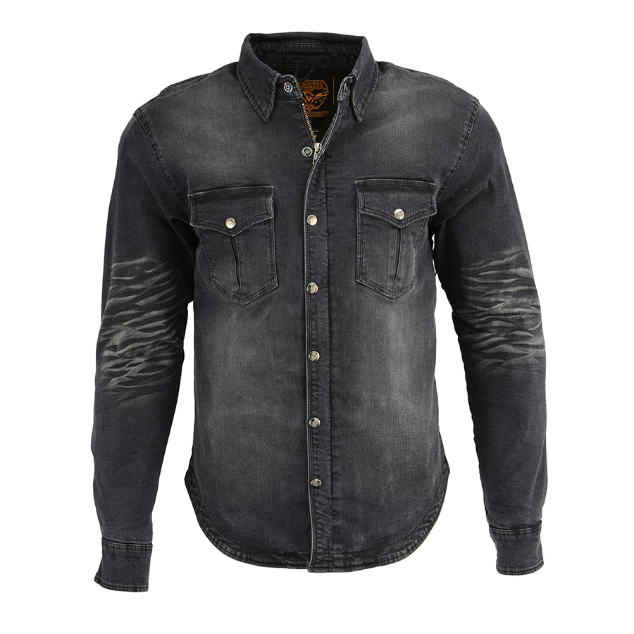 Milwaukee Leather Men's Faded Denim Armored Shirt Jacket