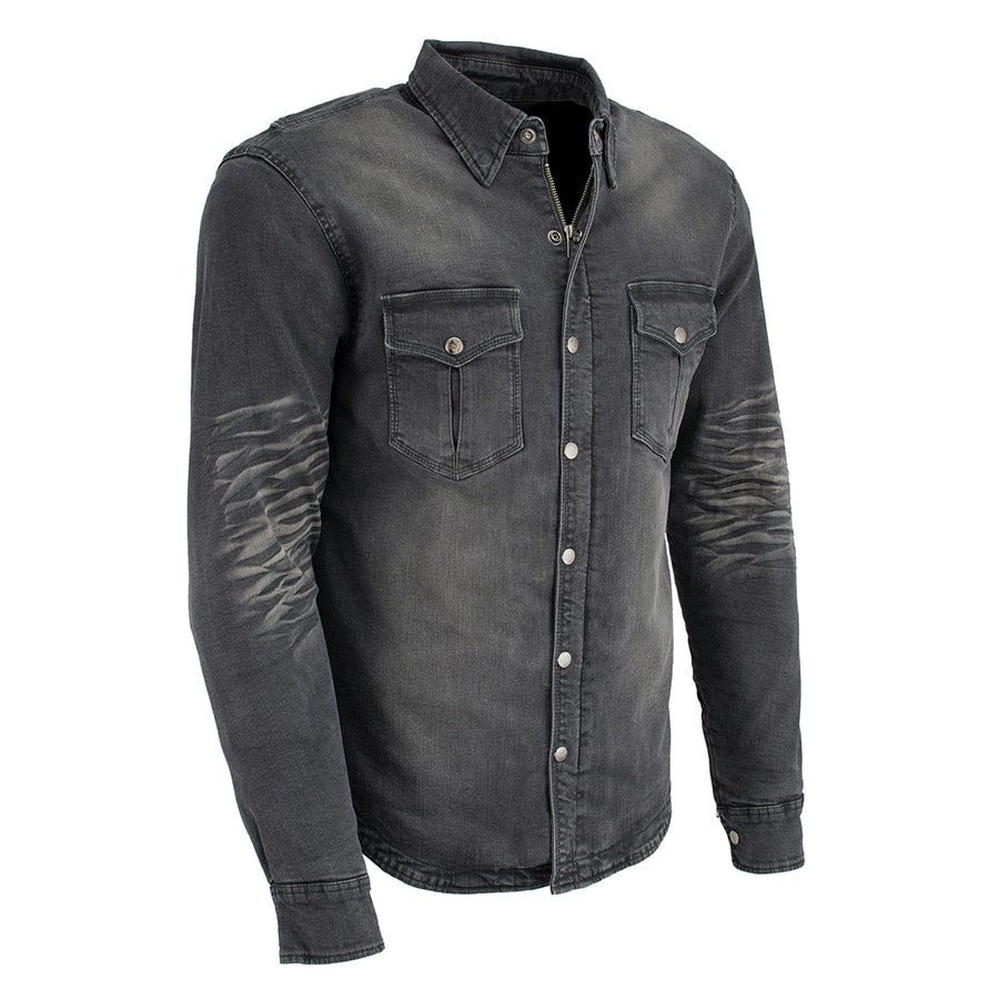 Milwaukee Leather Men's Faded Denim Armored Shirt Jacket