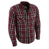 Milwaukee Leather Men's Maroon Checkered Armored Flannel Biker Shirt w/ Reinforced Fibers