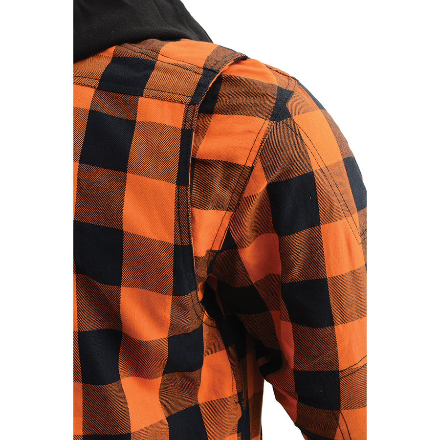 Milwaukee Leather Men's Orange & Black Armored Flannel Biker Shirt w/ Reinforced Fibers
