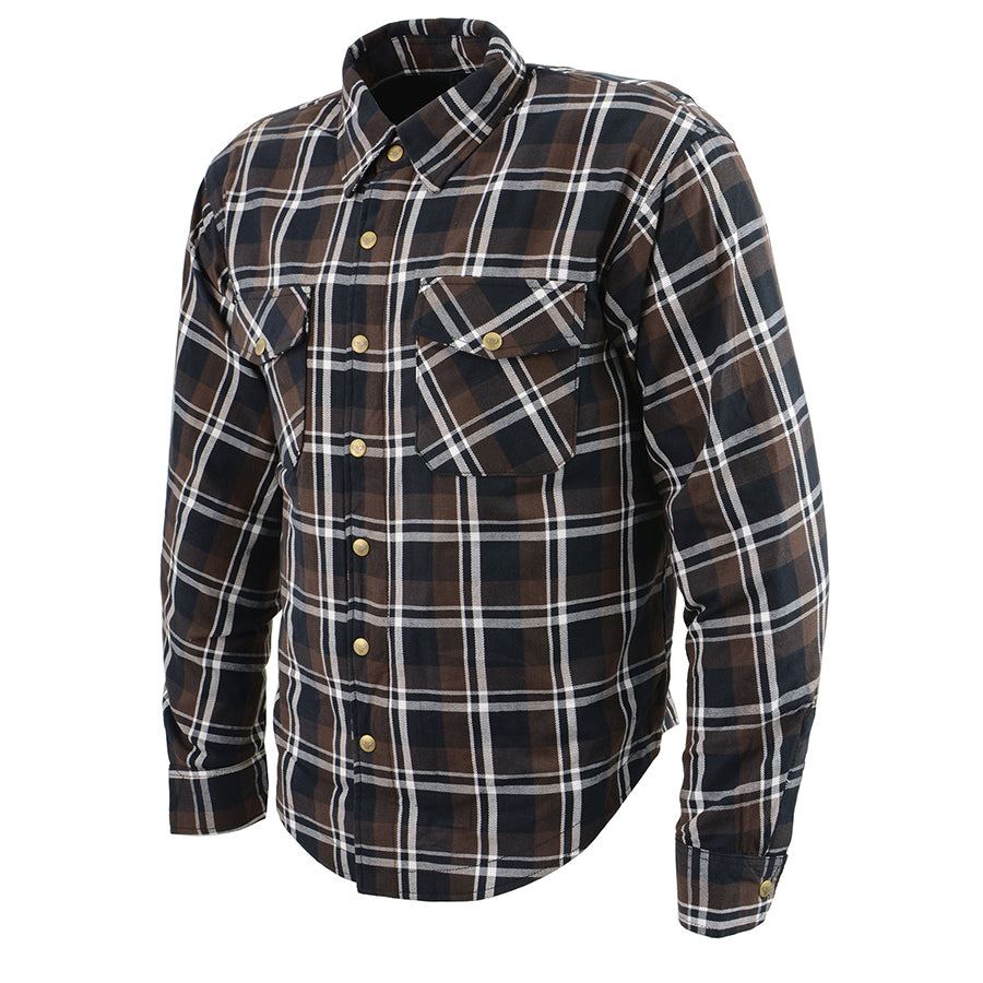 Milwaukee Leather Men's Brown Checkered Armored Flannel Biker Shirt w/ Reinforced Fibers