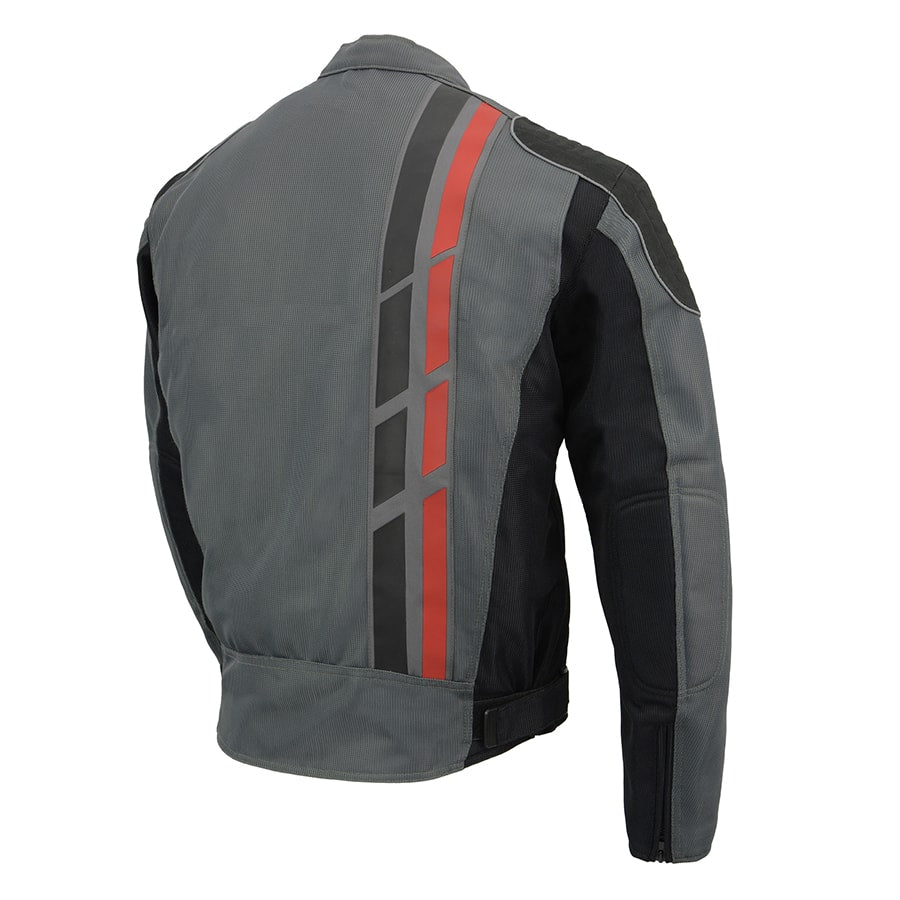 First MFG Co. Men's Black & Grey Mesh Armored Racing Jacket w/ Racing Stripes