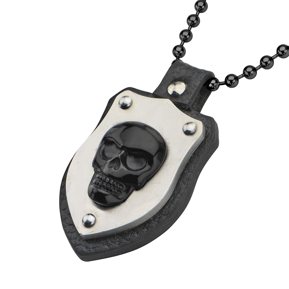 Open Road Men's Leather Skull Pendant with Chain