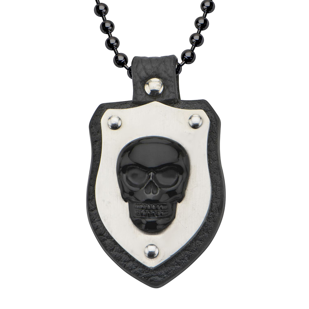 Open Road Men's Leather Skull Pendant with Chain