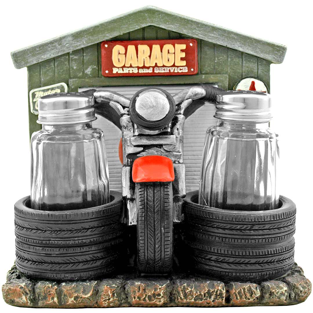 DWK Cycle Service Vintage Motorcycle Garage Napkin, Salt and Pepper Shaker Holder