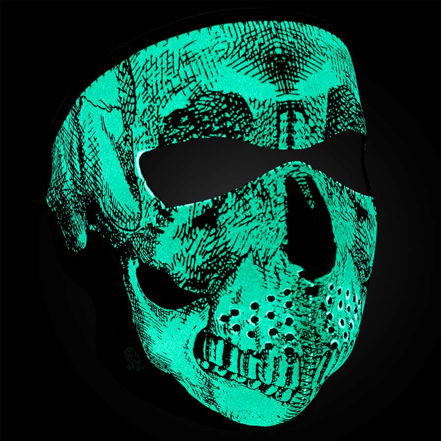 ZANheadgear Full Mask Neoprene Black & White Skull Face Glow In the Dark