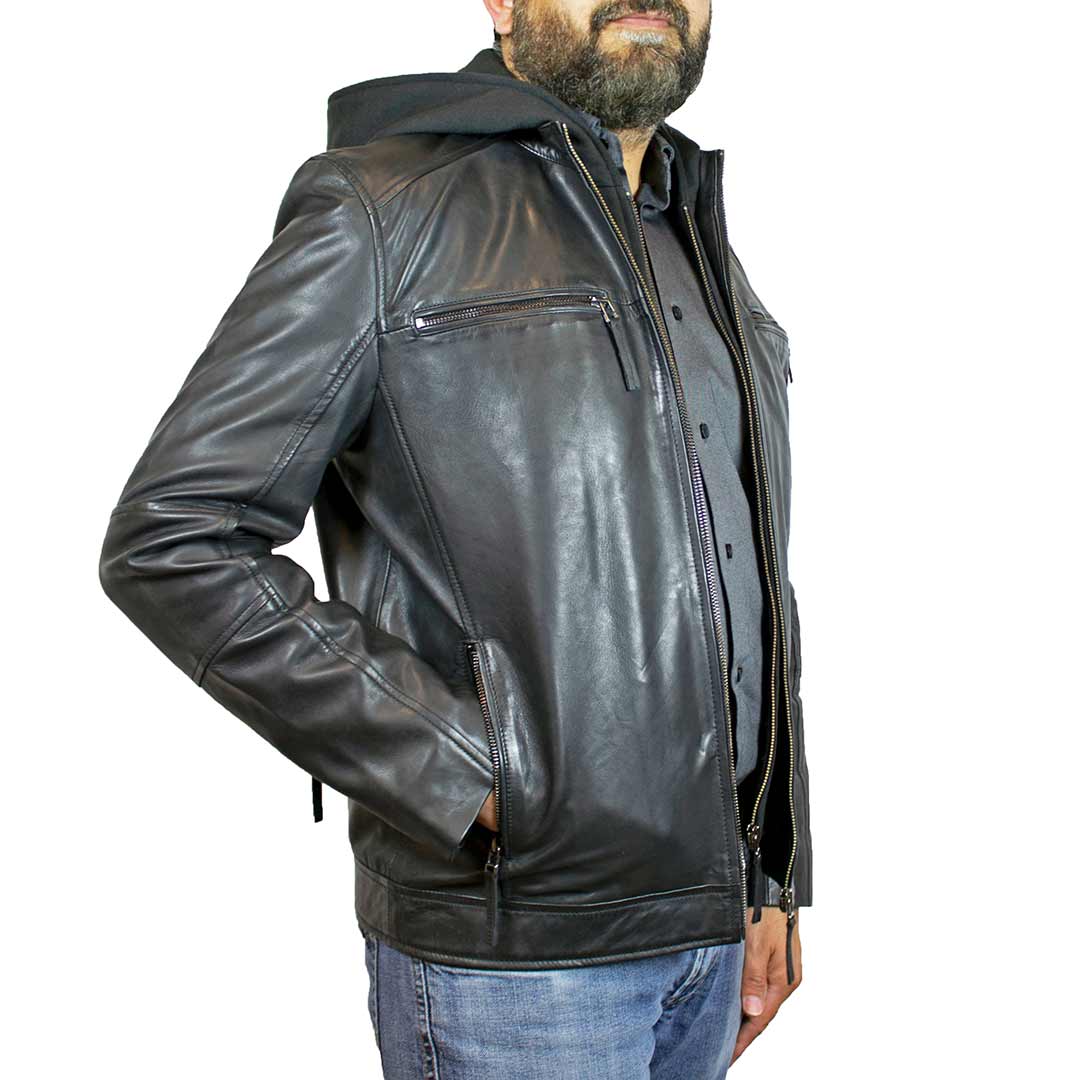 Black Leather Bike Leather Jackets With Skulls, Rivets, And Oblique Zipper  For Men Slim Fit And Quilted Punk Style From Firststop998, $52.08