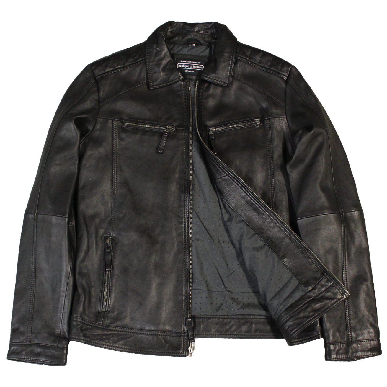 Men's Zip Pocket Leather Jacket