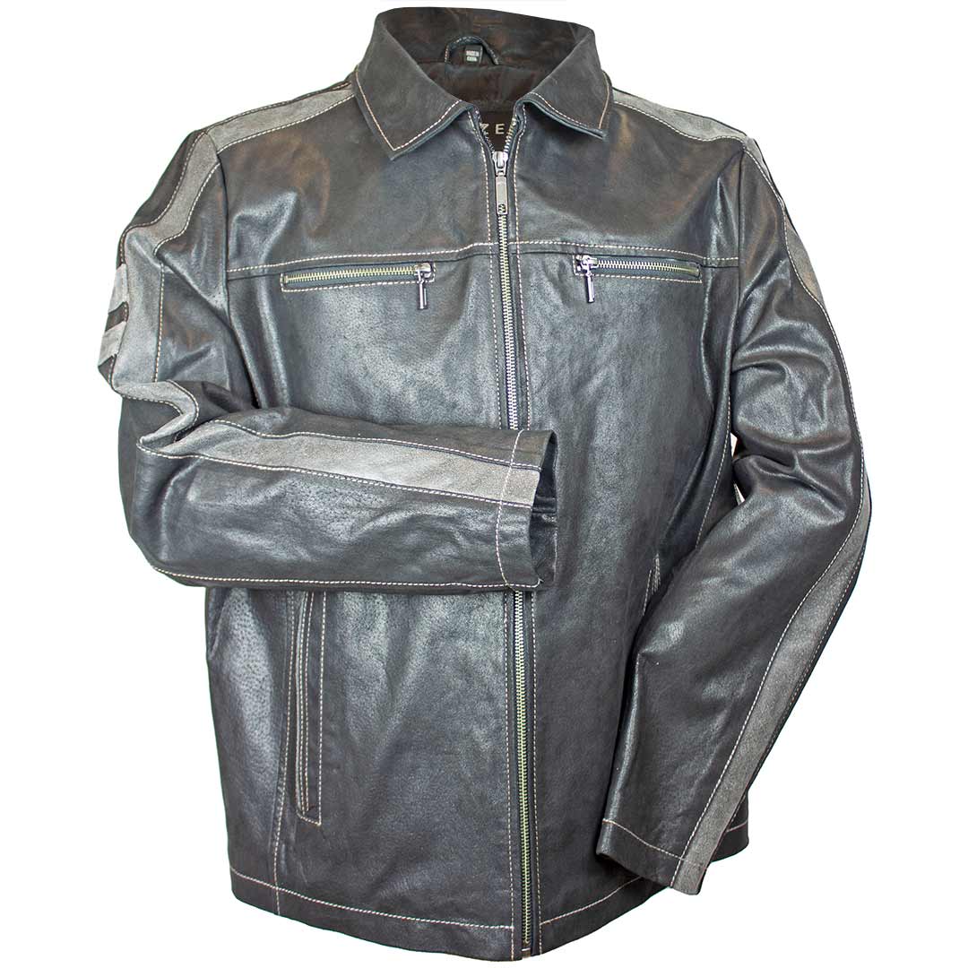 Plonge Leathers Men's Stripe Leather Jacket