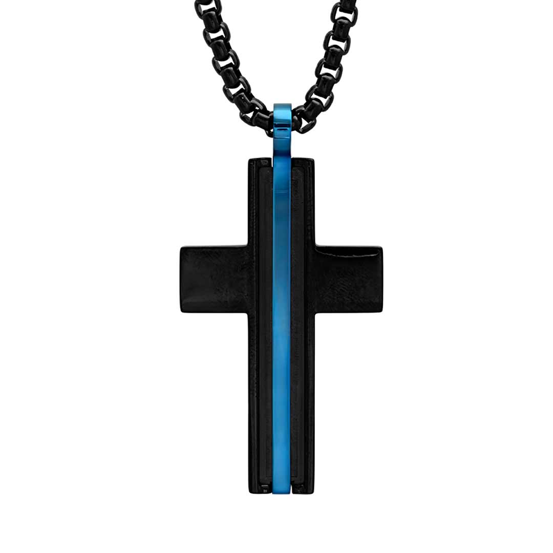Steeltime Stripe Cross Pendant Necklace