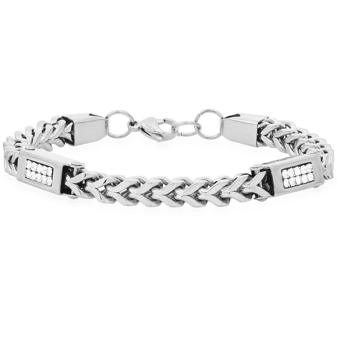 Steeltime Wheat Chain Diamond Link Bracelet